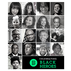 A gridded collage of portraits of the the 18 local Black Heroes featured in our Black History Month series
