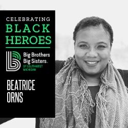 Portrait of Beatrice Orns with text reading Celebrating Black Heroes Big Brothers Big Sisters of Southwest Michigan logo