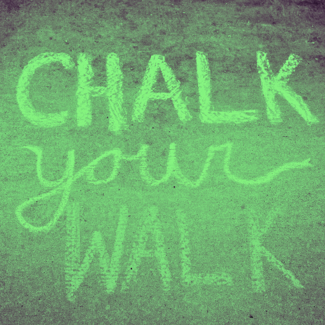 Sidewalk chalk art with the words 